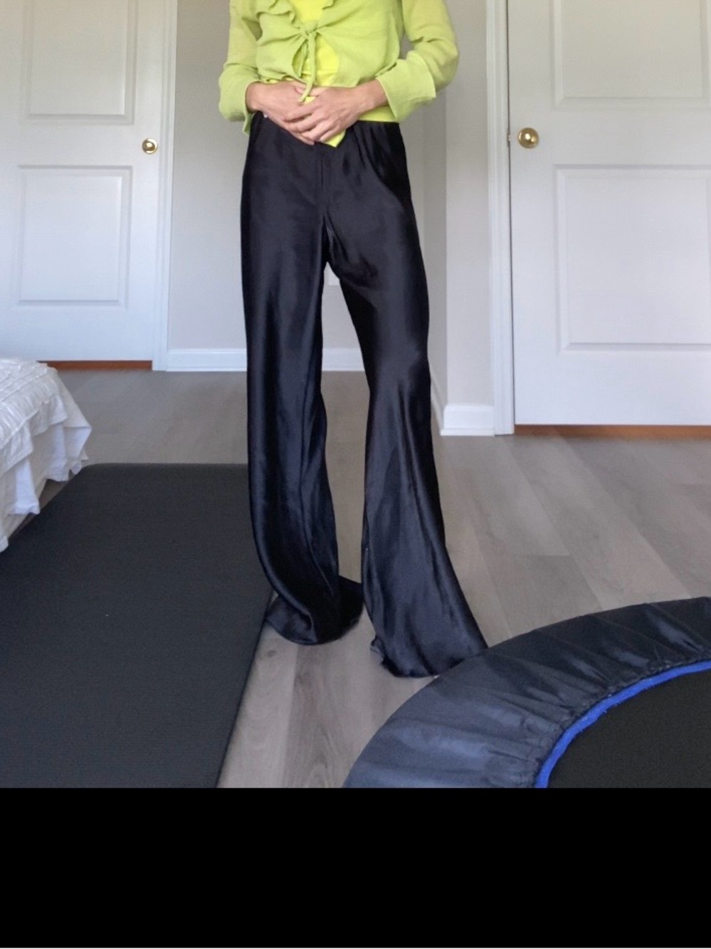 Nicole Miller Black Satin Wide-Leg Pants